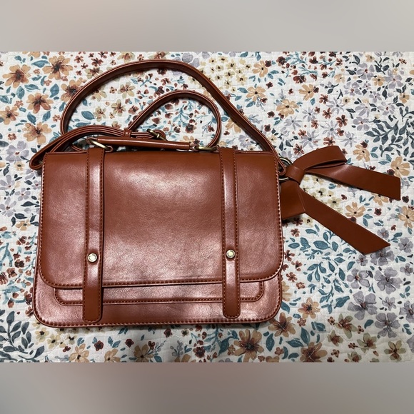 ECOSUSI Brown Vegan Leather Messenger bag with Bow Detail - Picture 5 of 8